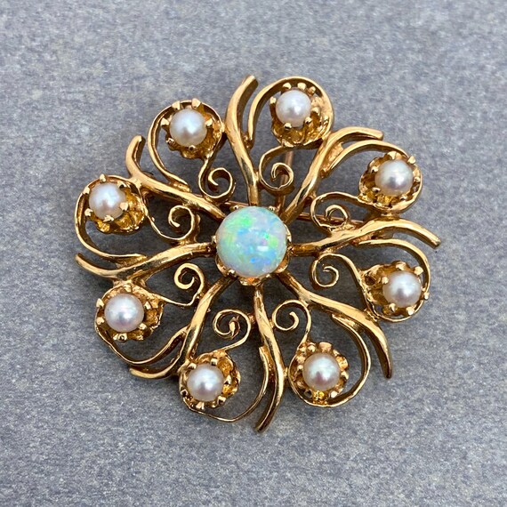 Lovely Victorian Revival 14k Opal and Pearl Starb… - image 2