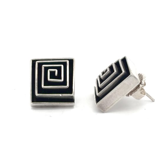 Modernist-Style Sterling Silver Maze Post Earrings