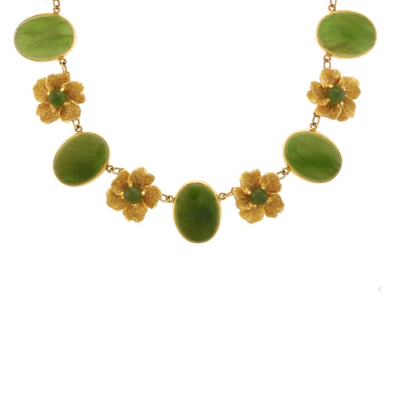 Eye-Catching Vintage Nephrite Jade and Floral Nec… - image 3
