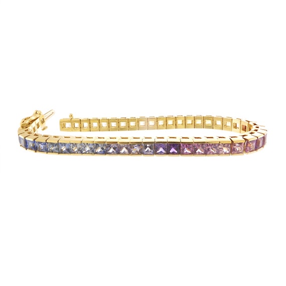 Fabulous Rainbow Gemstone Line Bracelet in 14k Yel