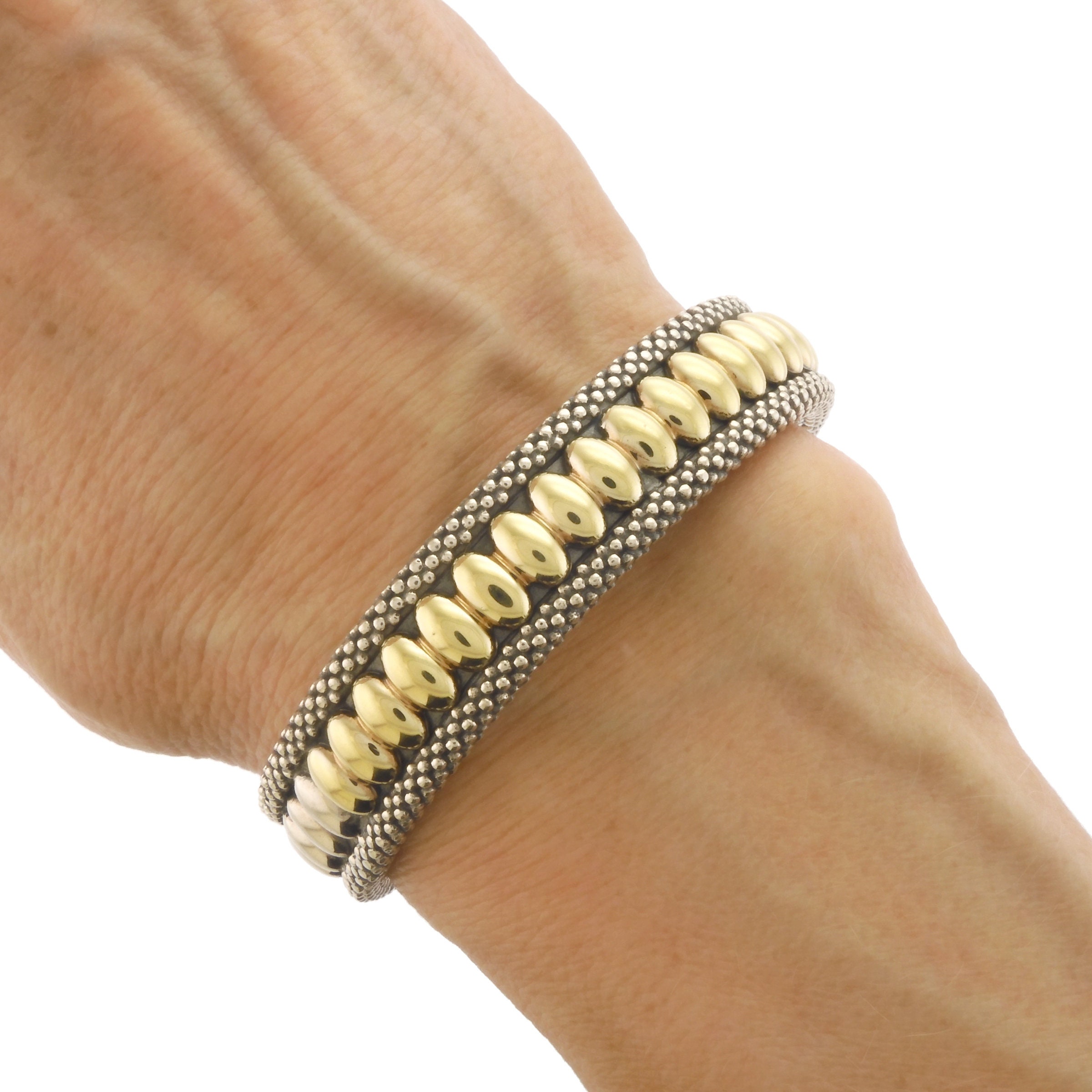 Vintage Lagos Two-tone Caviar Bangle Bracelet in 18k Yellow