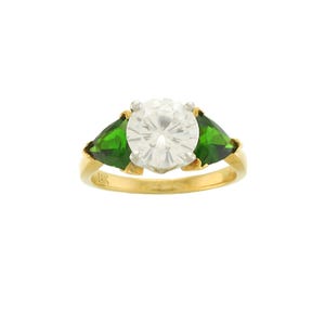 Fancy Moissanite and Chrome Diopside Statement Ring in 14k Yellow Gold