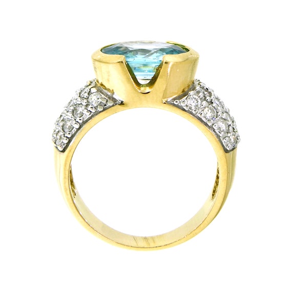 Tantalizing Blue Zircon and Diamond Ring in 14K Y… - image 2