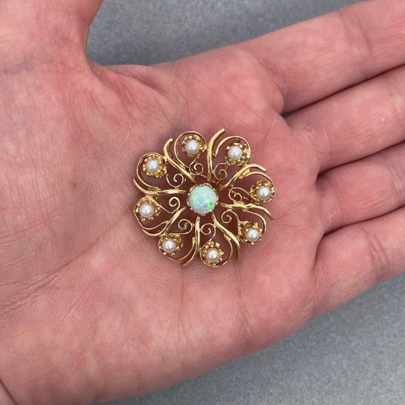 Lovely Victorian Revival 14k Opal and Pearl Starb… - image 8