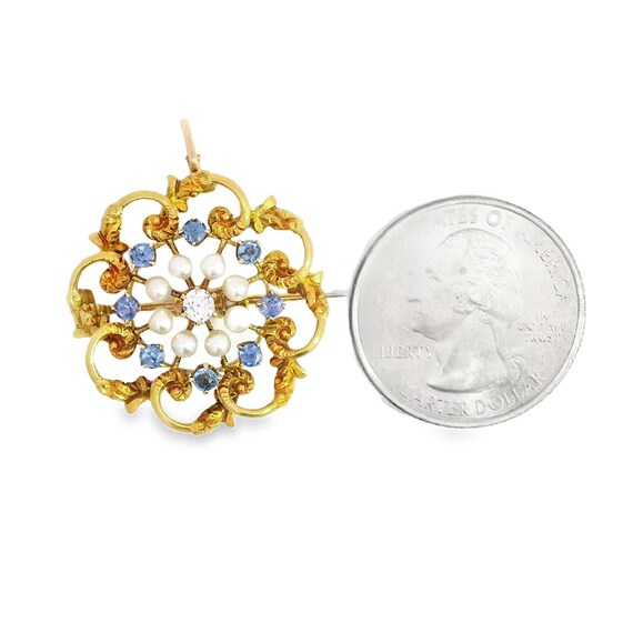 Victorian Montana Sapphire, Diamond & Pearl Brooc… - image 6