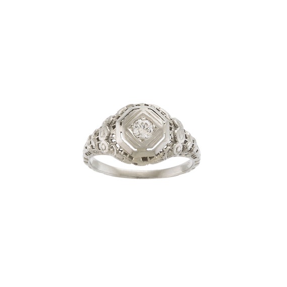 Lovely Vintage Filigree Ring in 18k White Gold - image 1