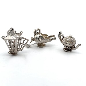 Vintage Charms: Coal Shuttle, Tea Pot and Lantern in Sterling Silver