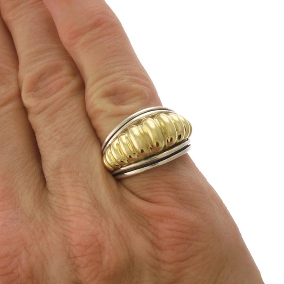 Authentic Lagos Caviar Ring: 18k Yellow Gold & Sterling Silver