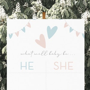 He or She Printable Sign – In pastel shades - Instant download, gender reveal party decor, cast your vote sign, blue or pink decor