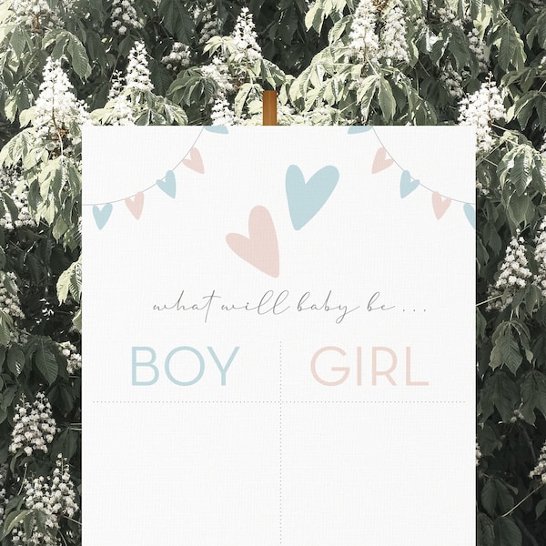 Boy or Girl - Printable Sign – In pastel shades - Instant download, gender reveal party decor, cast your vote sign, blue or pink decor