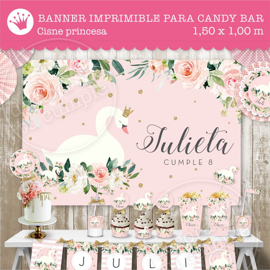 Menu Backdrop Swan Swan Princess Birthday Backdrop, Floral Swan Decor (digital) - Etsy