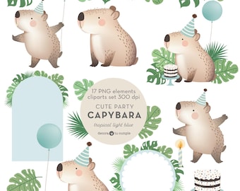Capybara Party Clipart Set, Baby Boy Blue (Digital Download)