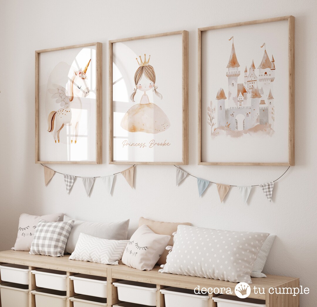 Personalized Watercolor Unicorn Princess Castle Print Set (digital ...