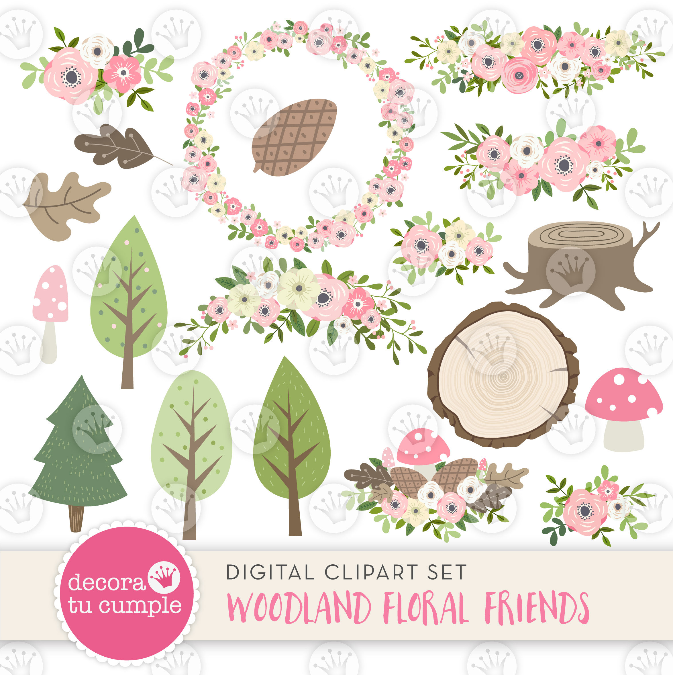 Woodland Friends Animals Floral Papers and Cliparts Pack Etsy