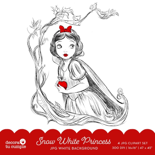 Snow White Princess JPG clipart set, Instant Download