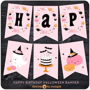 Happy Birthday Halloween Banner Pink Pink Ghost Birthday Party Halloween Decor Girl Pink PRINTABLE DIGITAL DOWNLOAD