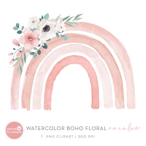 Clipart acquerello floreale Boho Rainbow, Flowers Boho Rainbow Bouquet, rosa polveroso pastello, clipart vivaio, Download istantaneo