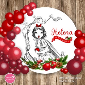 Digital Backdrop Round Circular Snow White Woodland Birthday Backdrop, First Birthday Backdrop, Sweet Table