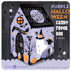 Purple Halloween Printable Favor Party Box, Birthday PDF & JPG Favor Box, Sweet Halloween Printable Gift Candy box - Instant Download