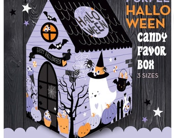 Purple Halloween Favor Box, Haunted House Candy Box (PDF & JPG)