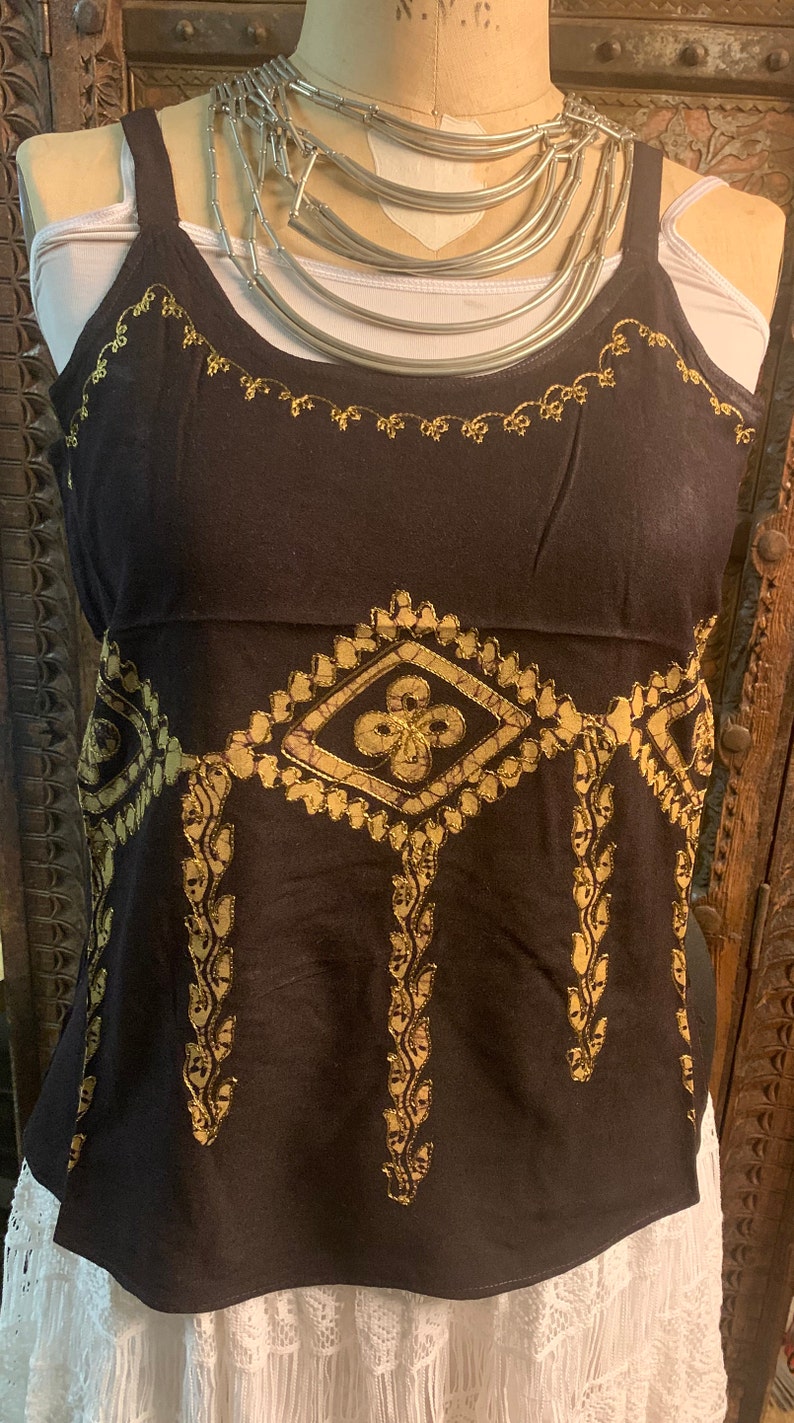 Summer cotton block print embroidered aria tops cami blouse