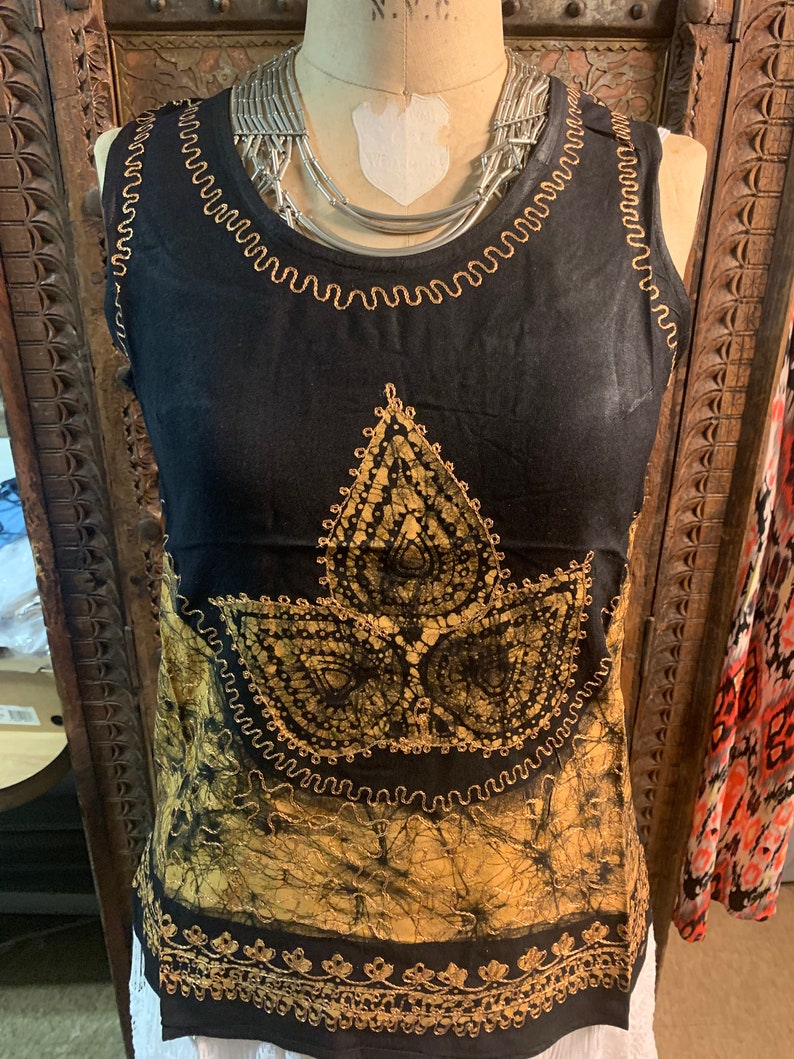 Summer cotton block print embroidered aria tops cami blouse