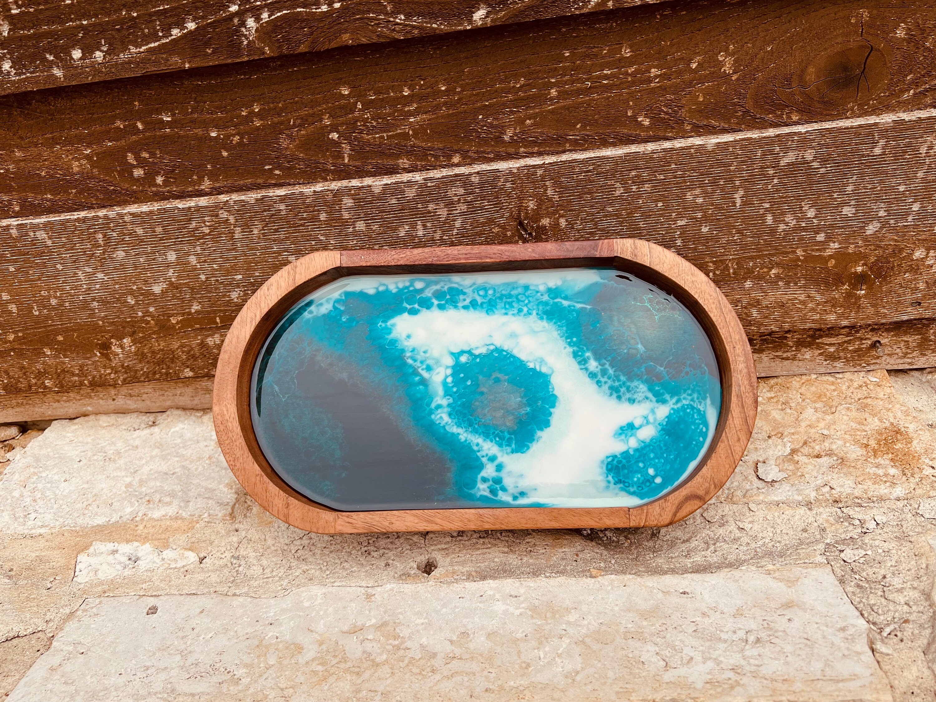 Oval Wood & Resin Tray Etsy