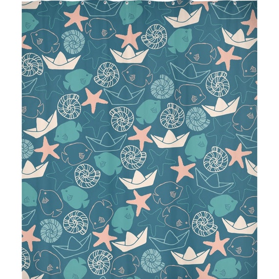 Fish Nautilus Boats Ocean Themed Shower Curtain Etsy