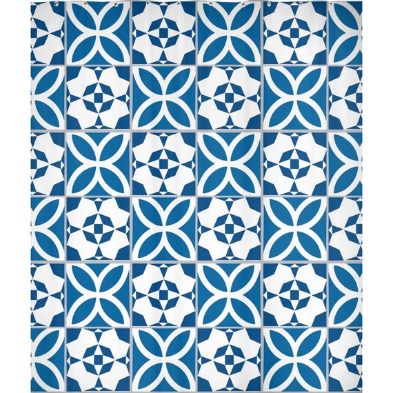 Blue Tiled Moroccan Shower Curtain Etsy