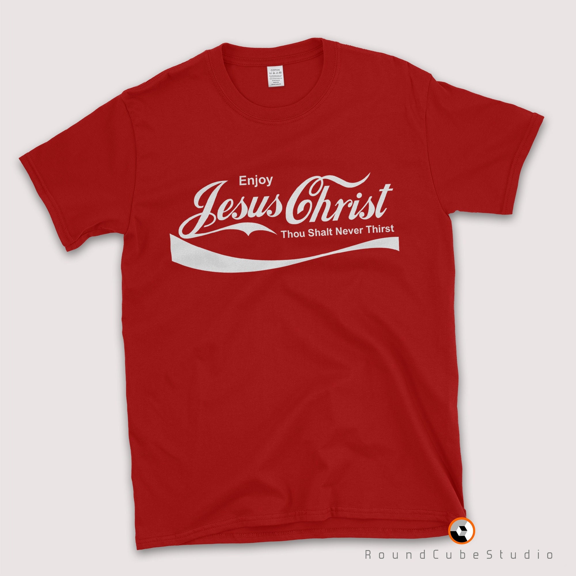 Discover Enjoy Jesus Christ T Shirt, Funny Christian Parody Mash-Up Red T-Shirt