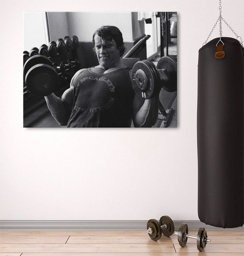 Arnold Schwarzenegger Training In Gold/'s Gym Wall Art Home Decor Gicl\u00e9e Photo Portrait Celebrity Poster Print Canvas Art Print