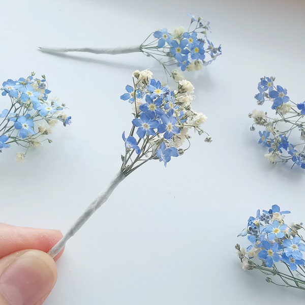 Forget me Not Flower Hair Pin, Bridal Hair Flowers Pin, Dried Flower Hair Pins, Wedding Hair Pin, Festival Hair Flower, Prom Hair Flowers,