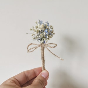 Boutonniere of dried flowers, Grooms buttonhole, Forget me Not Flower Boutonniere ,Gypsophila, Baby's Breath Flower Buttonholes