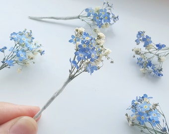 Forget me Not Flower Hair Pin, Bridal Hair Flowers Pin, Dried Flower Hair Pins, Wedding Hair Pin, Festival Hair Flower, Prom Hair Flowers,