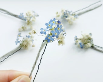 Forget me Not Flower Hair Pin, Bridal Hair Flowers Pin, Dried Flower Hair Pins, Wedding Hair Pin, Festival Hair Flower, Prom Hair Flowers,