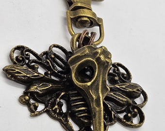 Boho Bronze Bag Charm: Raven Skull Moth