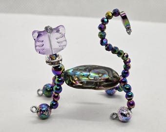 Abalone Hematite Beaded Kitty Crystal Decoration or Sun Catcher