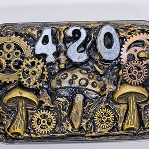 Trinket Tin Set | Steampunk Trinket Tin | Steampunk Brass Mushroom Trinket Box | Jewelry Box