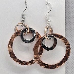 Boho Copper Washer Tiny Flowers Wired Earrings