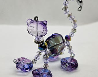 Crystal Beaded Purple Kitty Decoration or Sun Catcher