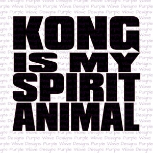 Op de afbeelding: Zwart-wit grafisch tekstontwerp met de tekst "Kong is my spirit animal".