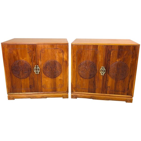 1960s Asian Teak Carved Front Side Tables Pair Etsy