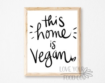 Home is Vegan Kitchen Quote Art, Hand lettered Digital File Vegan Printable Quote, Vegan Art Quote Sign, This Home is Vegan Kitchen Sign