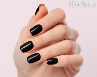 Short Black Press on Nails | Gel Press on nails | Customized Nails | Reusable Gel Nails | Durable Fake Nails | False Nails | Glue On Nails