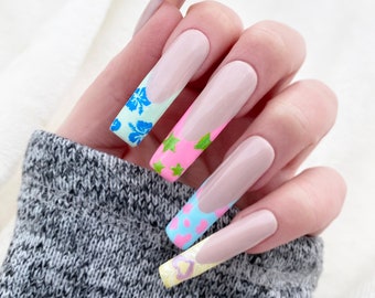 Mix & Match French Tip Press On Nails: Long False Nails