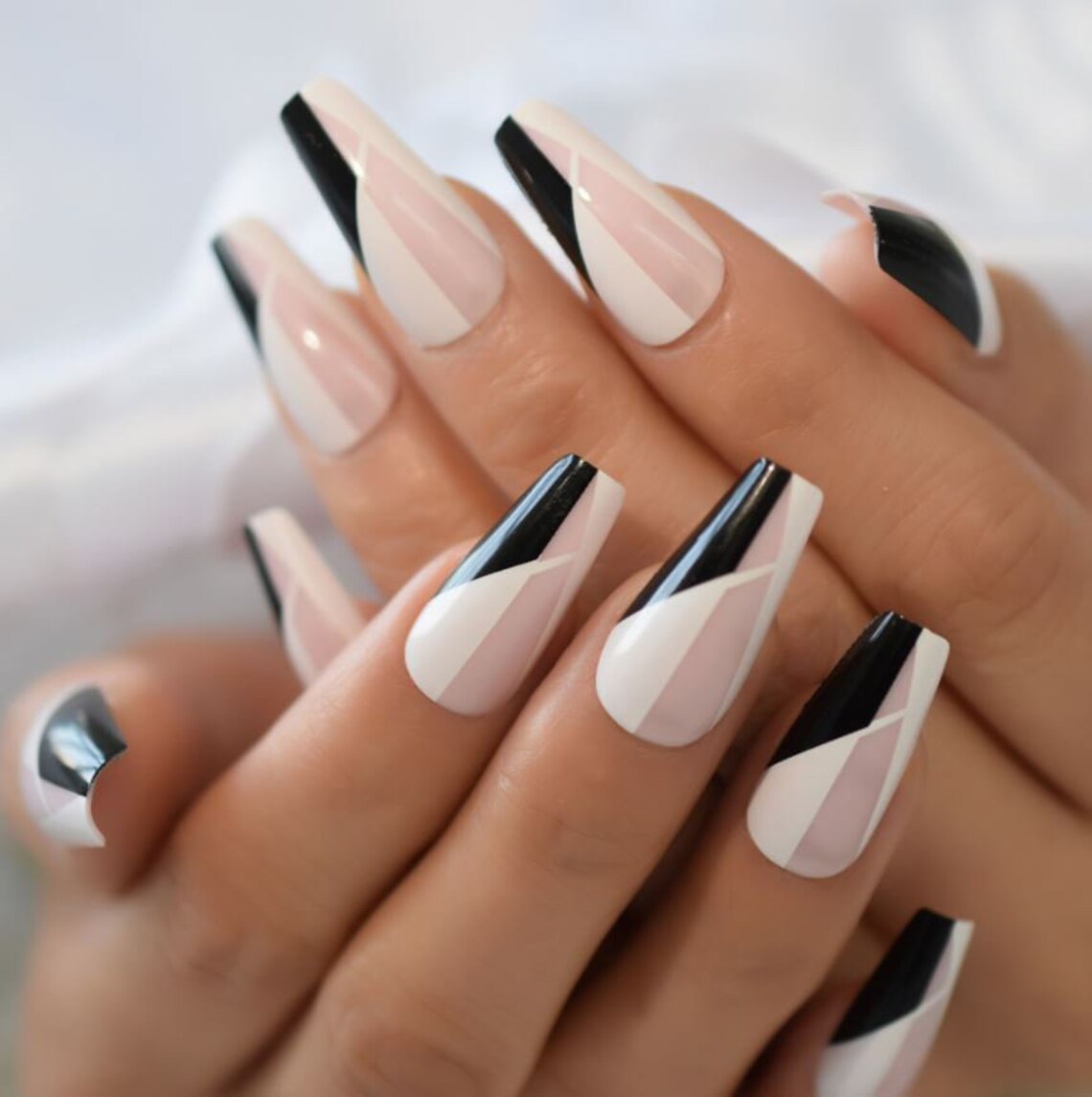 Coffin Nails Black and White Nails Coffin Coffin Nails Etsy