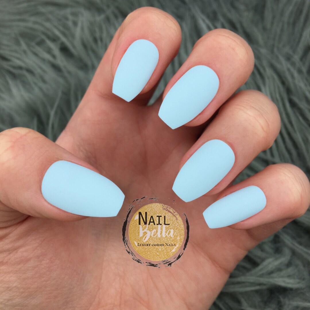 Light Blue Press on Nails Fake Nails False Nails Glue on - Etsy