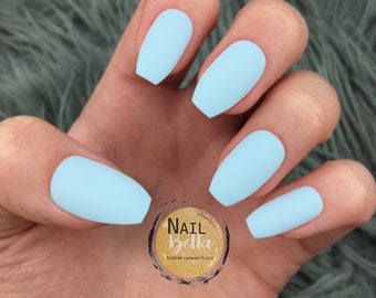 Light Blue Press On Nails Fake Nails False Nails Glue On Etsy India