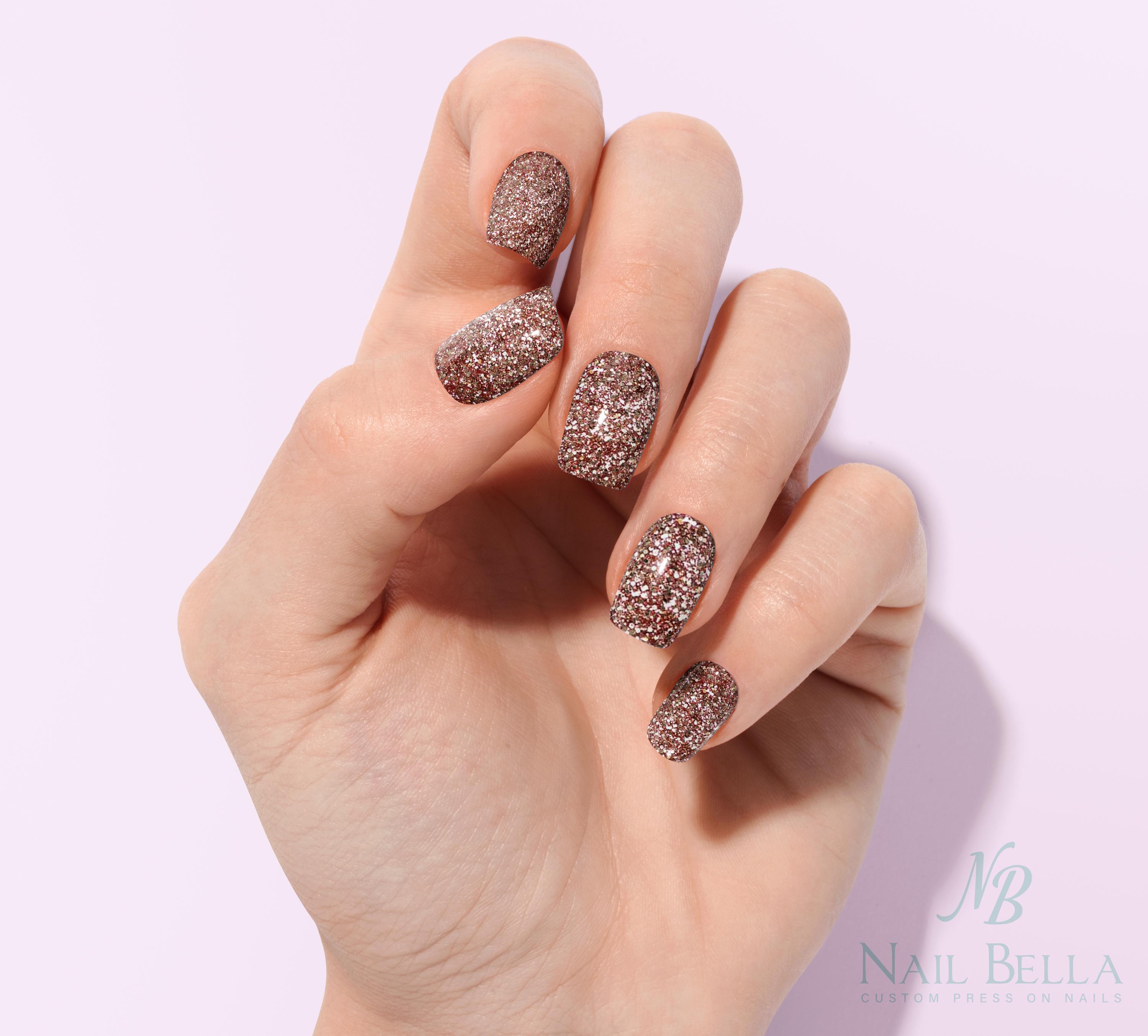 Rose Gold Glitter Press-On Nails: Handmade Sparkly Party Nails