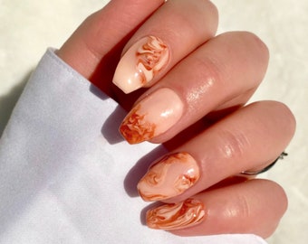 Pumpkin Spice Swirl Press On Nail Set | Custom Glue On Nails